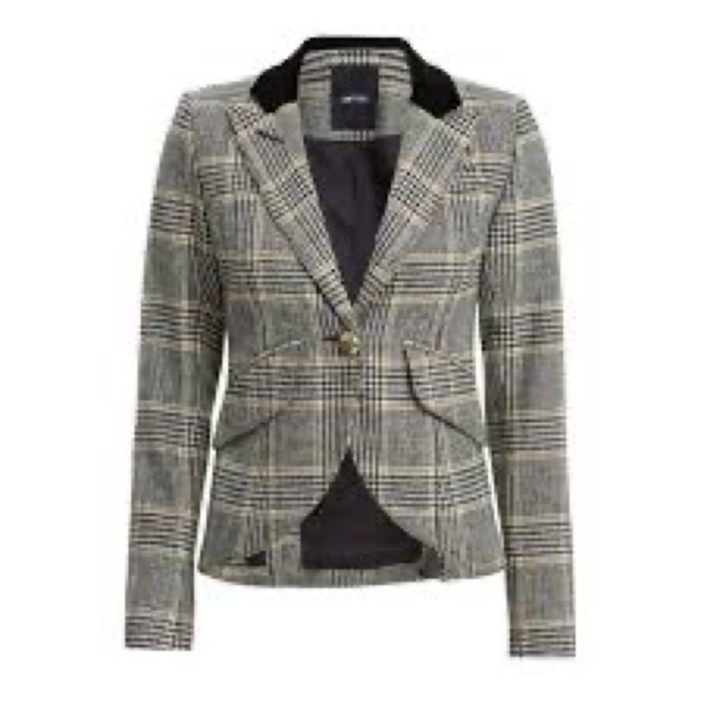 Smythe Glen Plaid/Check/Houndstooth Duchess Single Button Blazer Velvet Collar 6